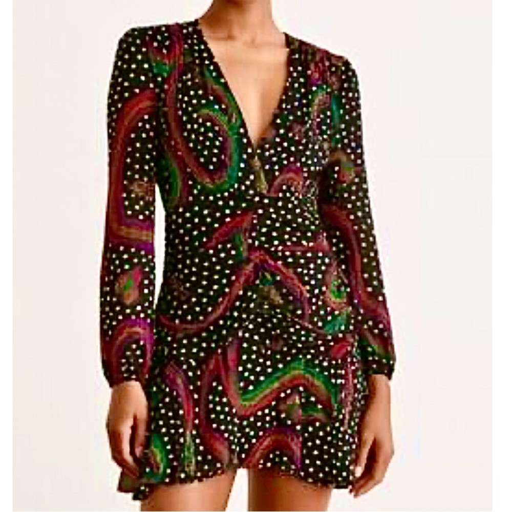 FARM Rio Rainbow Oxen Long Sleeve Mini Dress, NEW